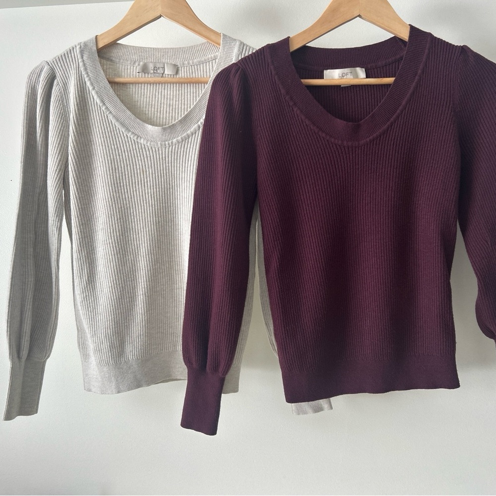 Set of 2 Elegant LOFT Women's Sweater Cream & Burgundy